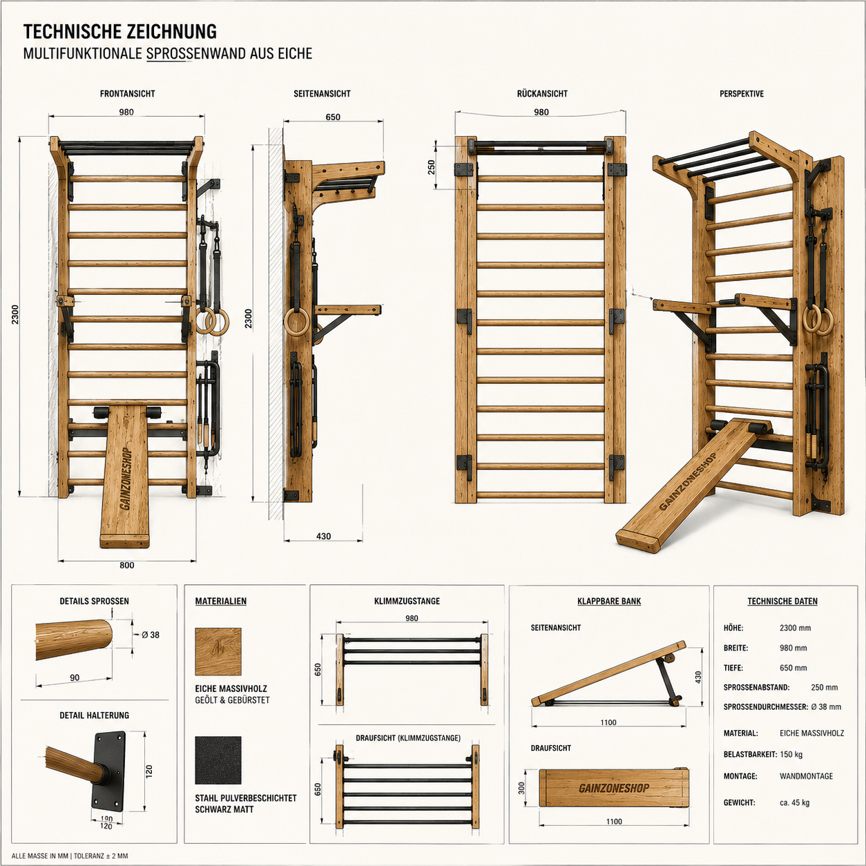GAINZONESHOP Performance – Multifunktionale Sprossenwand